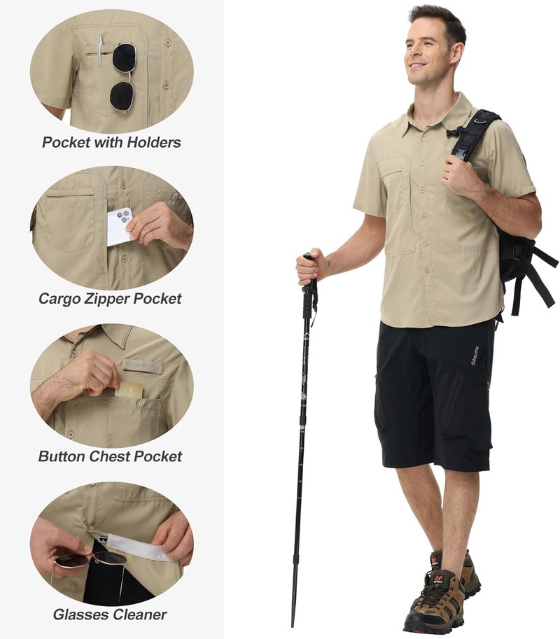 Satankud Men's Short Sleeve Lightweight Fishing Shirt UPF 50+ Sun Protection Hiking Travel Work Button Down Shirt Zip Pocket - Image 4